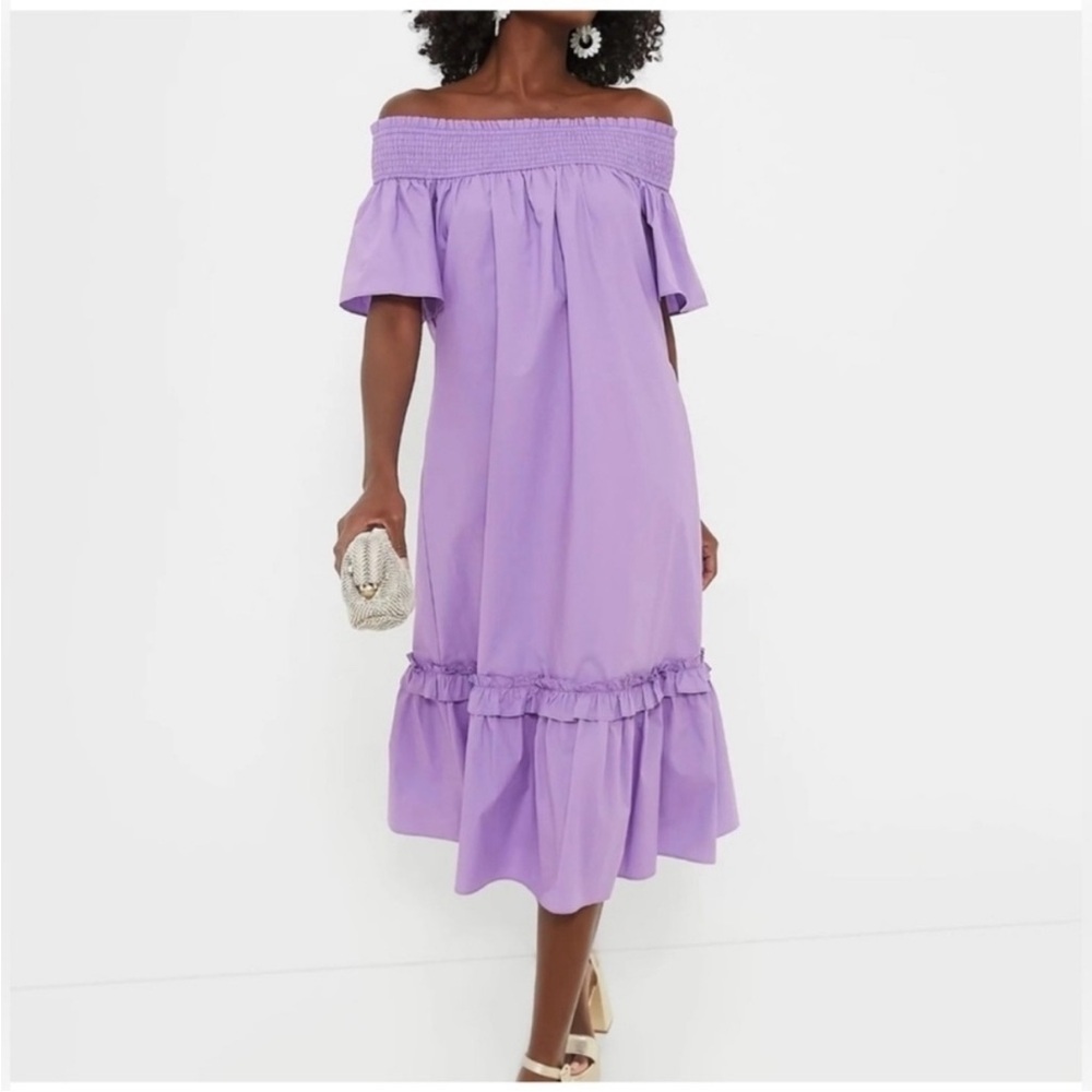 Hyacinth House Tuckernuck Purple Capri Shirred Off The Shoulder Midi Dress XS